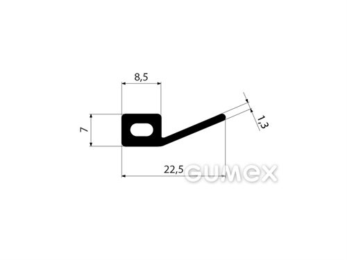"P" Gummiprofil mit Loch, 22,5x7/1,3mm, 70°ShA, EPDM, -40°C/+100°C, schwarz, 